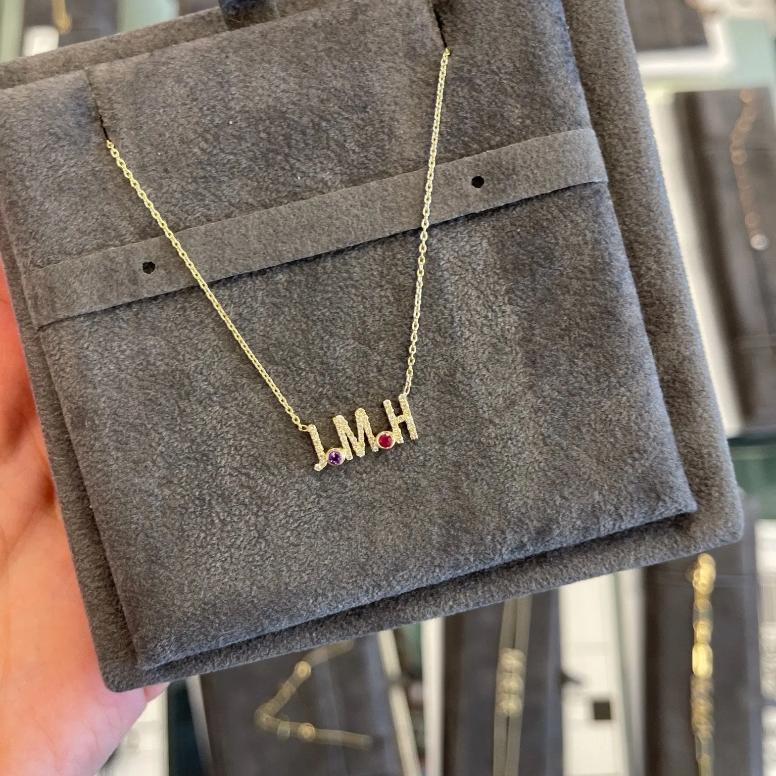 The ADEL Diamond Initials   Bezels Necklace