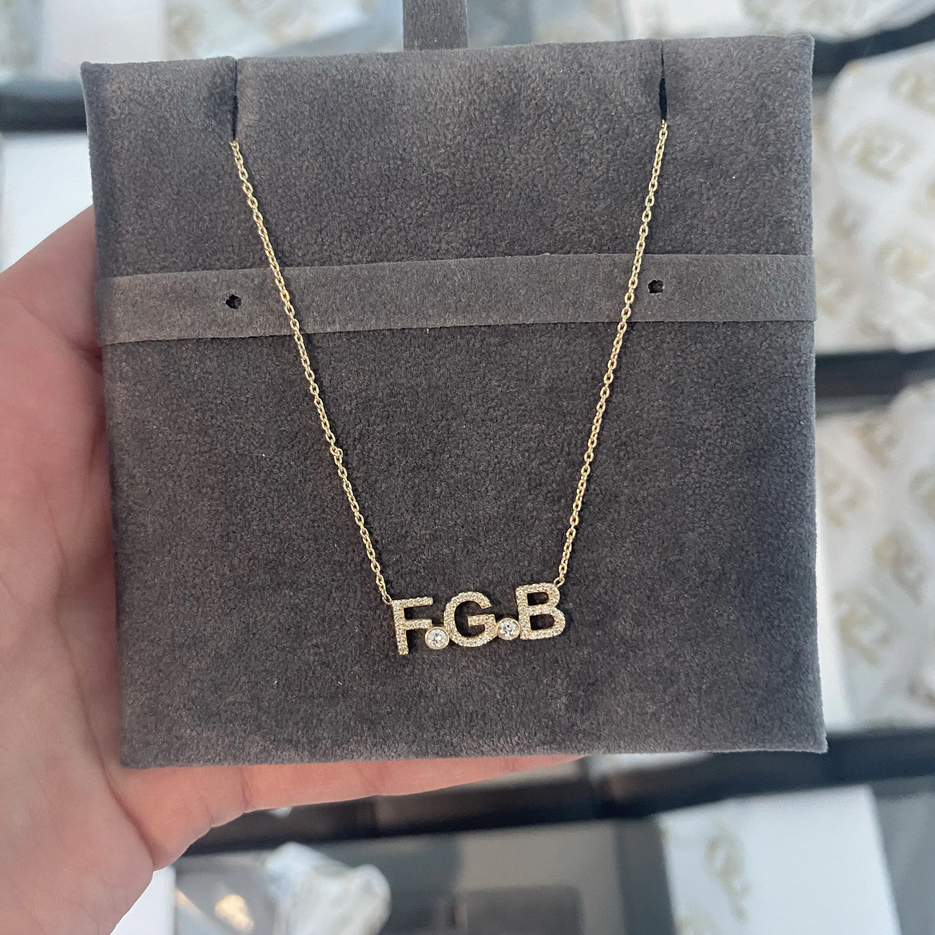 The ADEL Diamond Initials   Bezels Necklace