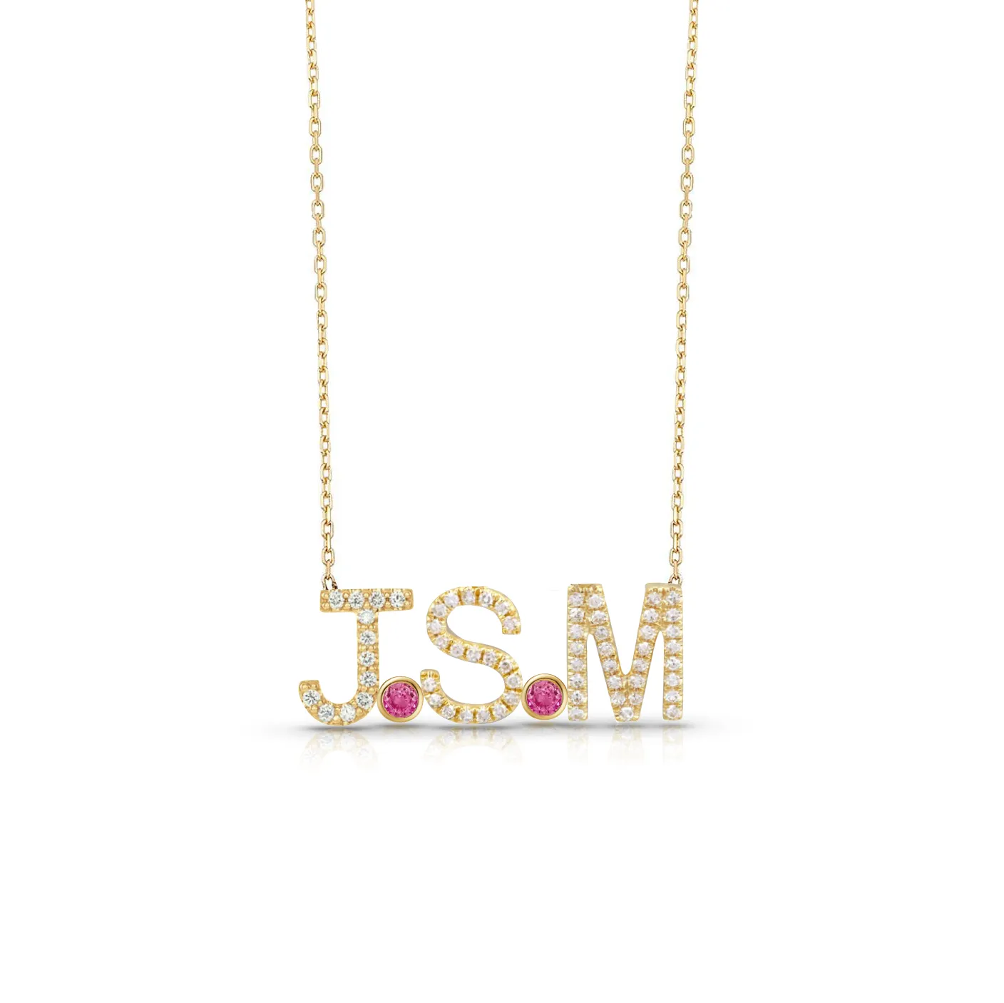 The ADEL Diamond Initials   Bezels Necklace