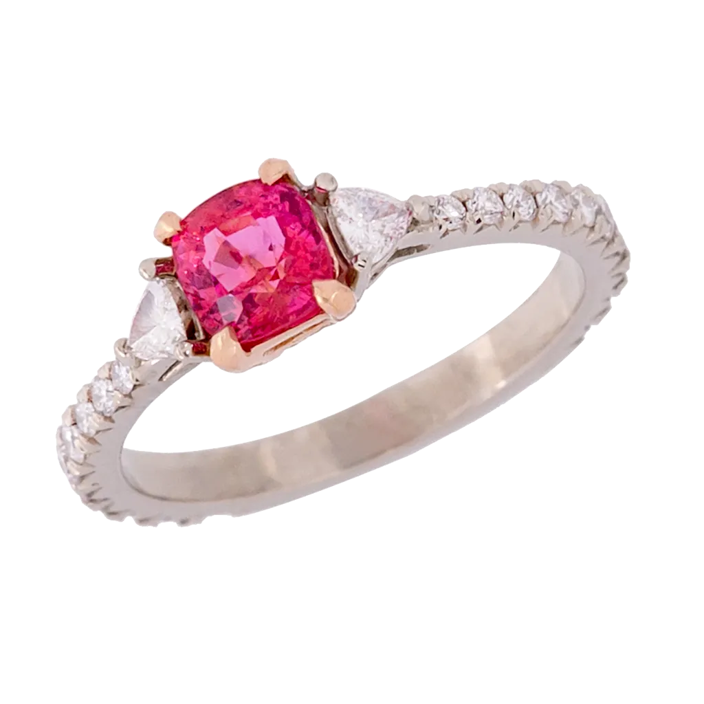 Three Stone Cushion Jedi Spinel and Diamond Ring