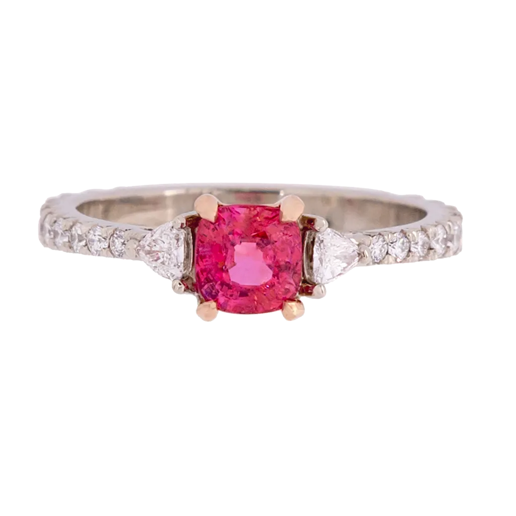 Three Stone Cushion Jedi Spinel and Diamond Ring