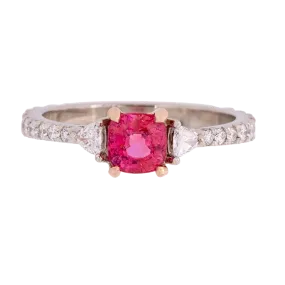 Three Stone Cushion Jedi Spinel and Diamond Ring