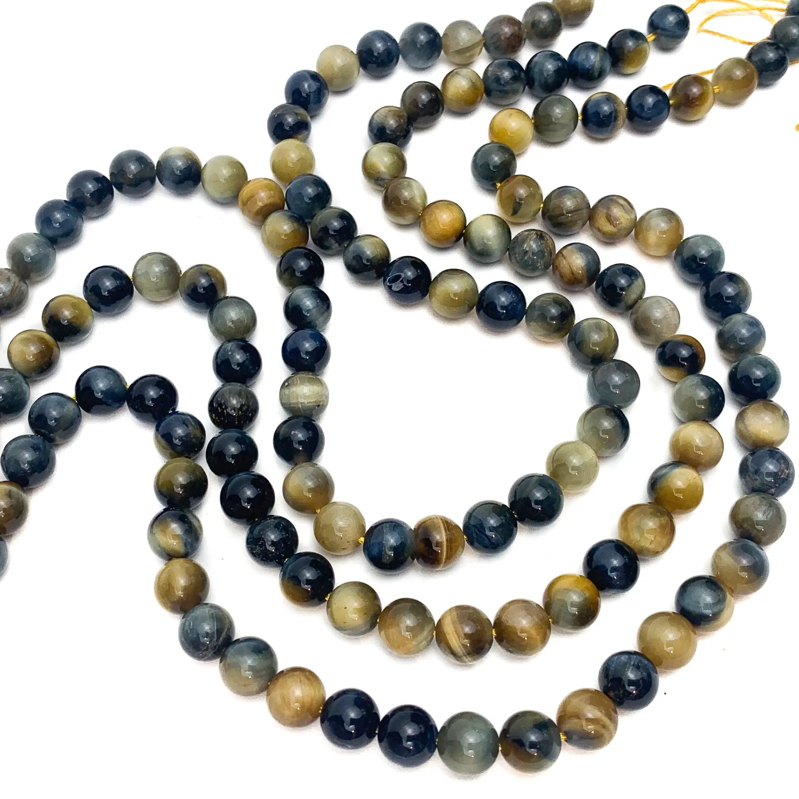 Tiger's Eye Blue / Golden  8mm Smooth Rounds Bead Strand