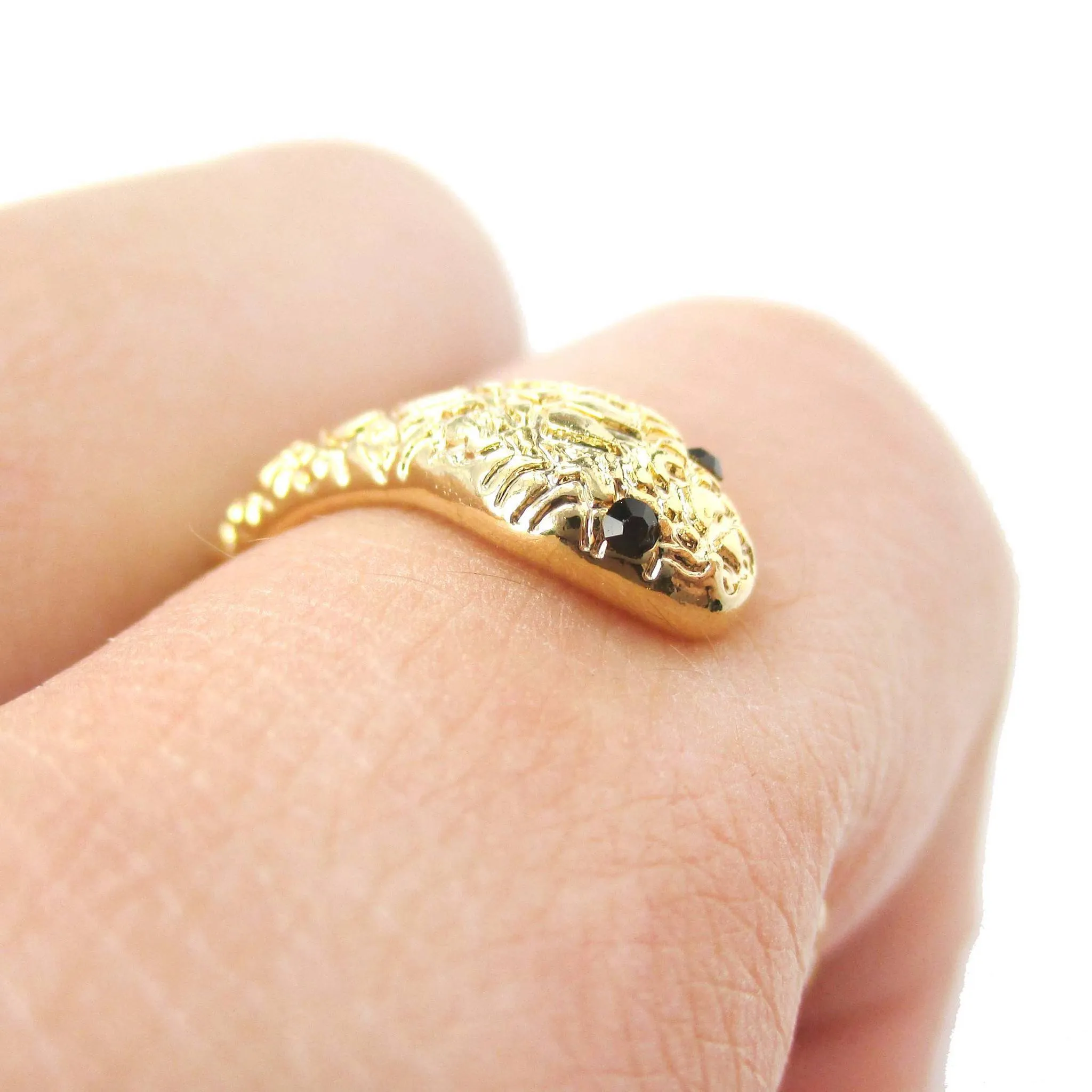 Tiny Baby Snake Hugging Your Finger Shaped Animal Ring in Gold | DOTOLY