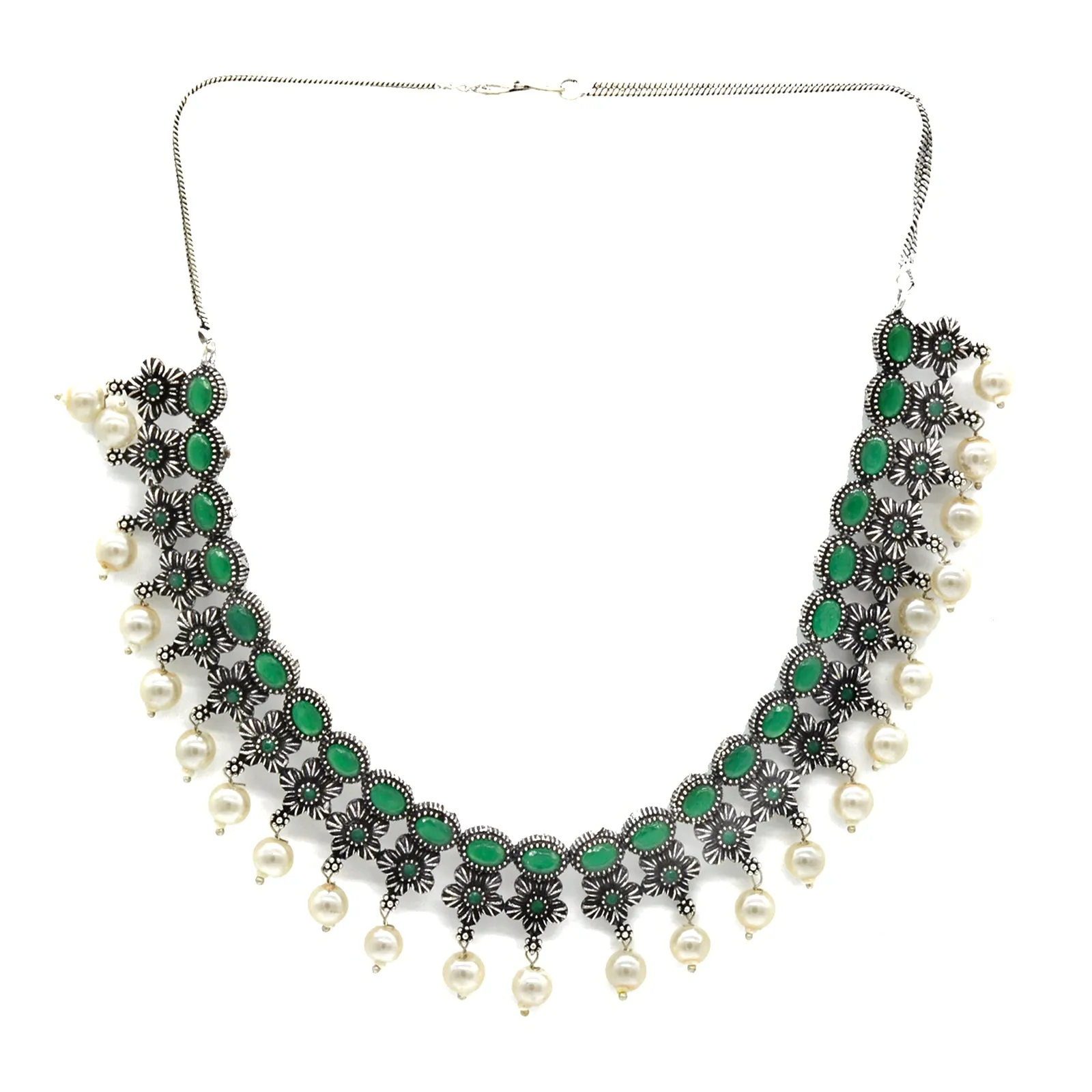 Urmi Green Silver Oxidized Jewelry Gift Set