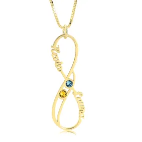 Vertical Infinity Name Necklace with Birthstones