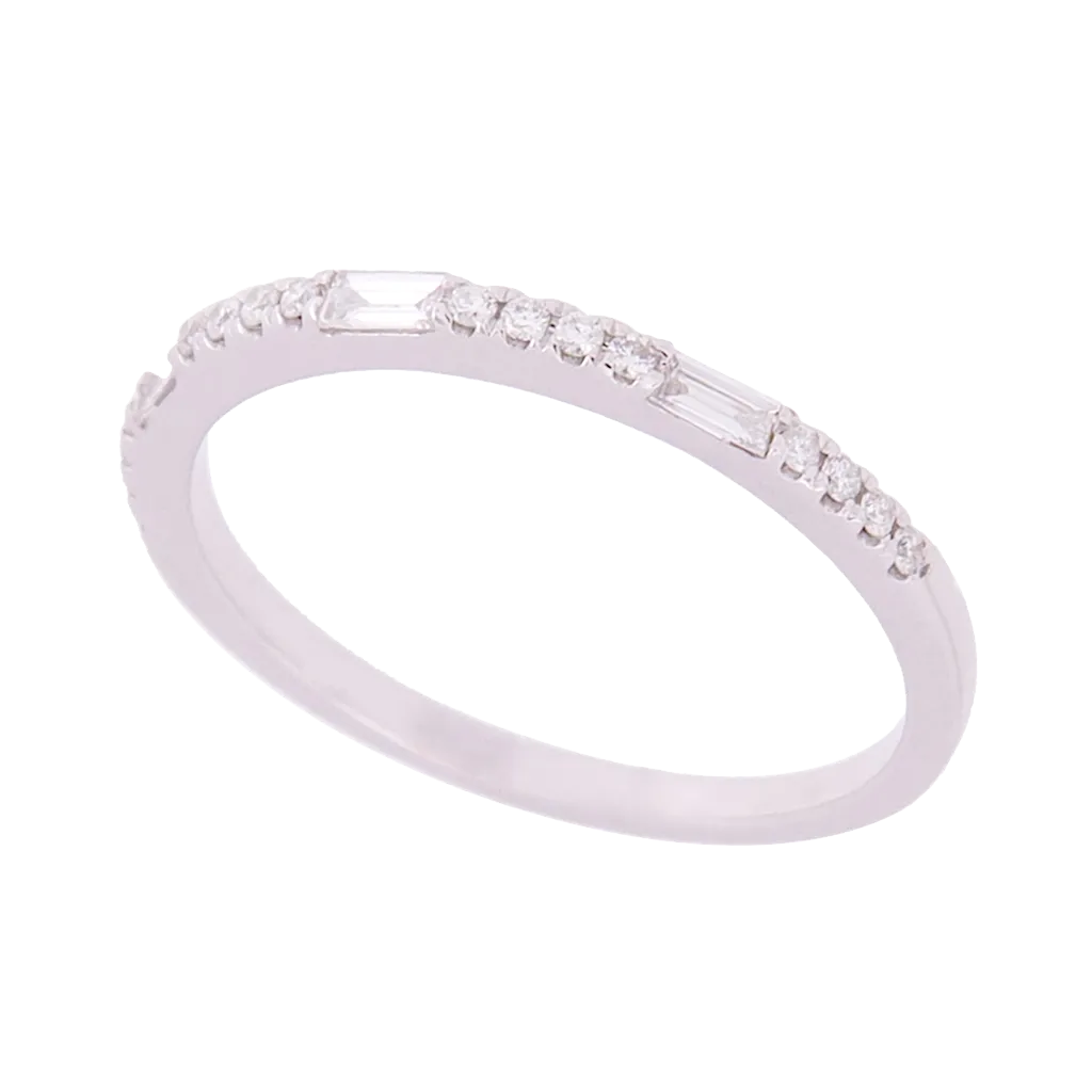 White Gold Round & Baguette Diamond Band