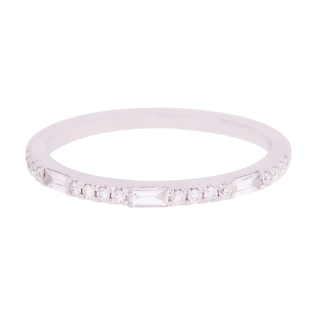 White Gold Round & Baguette Diamond Band