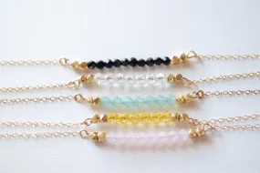 Wholesale Short Gemstone Bar Necklaces, Dainty 14k Gold Fill or Sterling Silver Silver / Delicate Crystal Necklace Bar