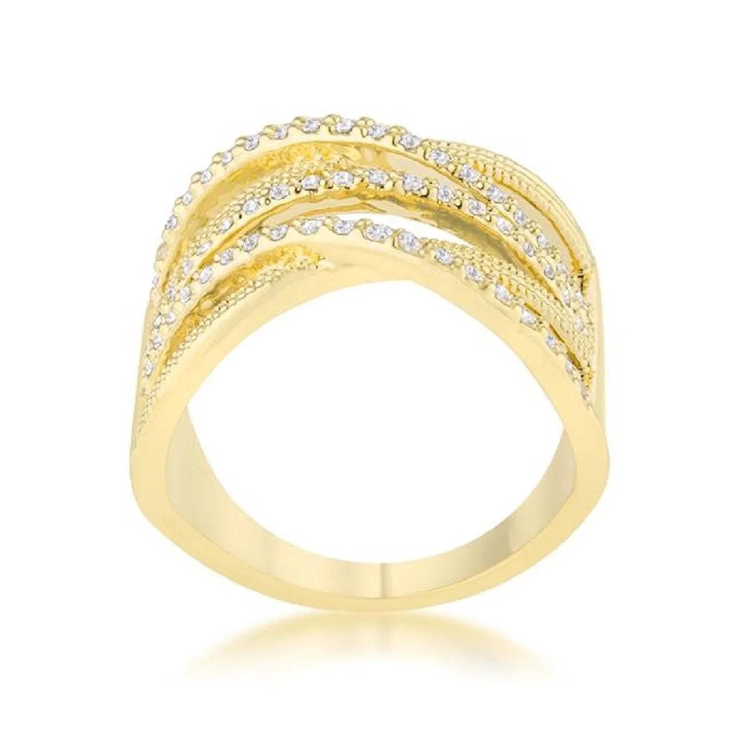 WildKlass 0.57ct CZ 14k Gold Plated Wide Cocktail Cable Ring