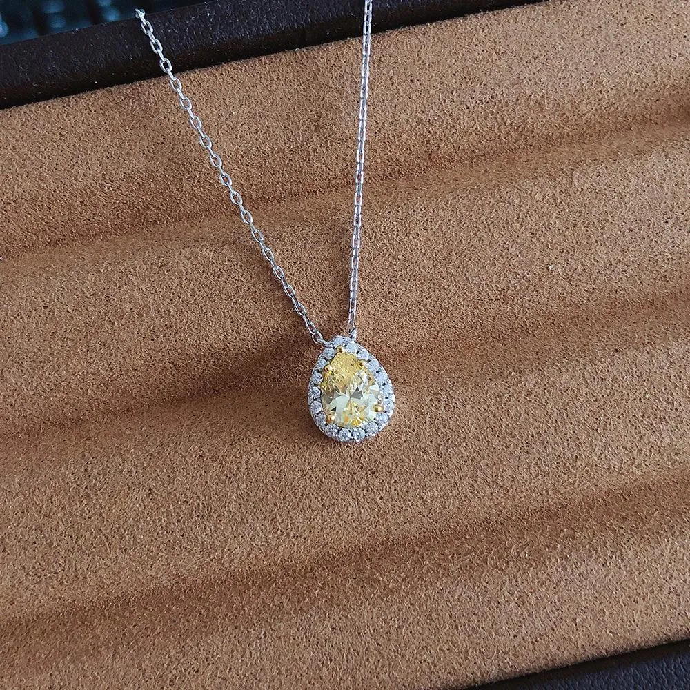 Yellow Pear Cut Sterling Silver Pendant Necklace