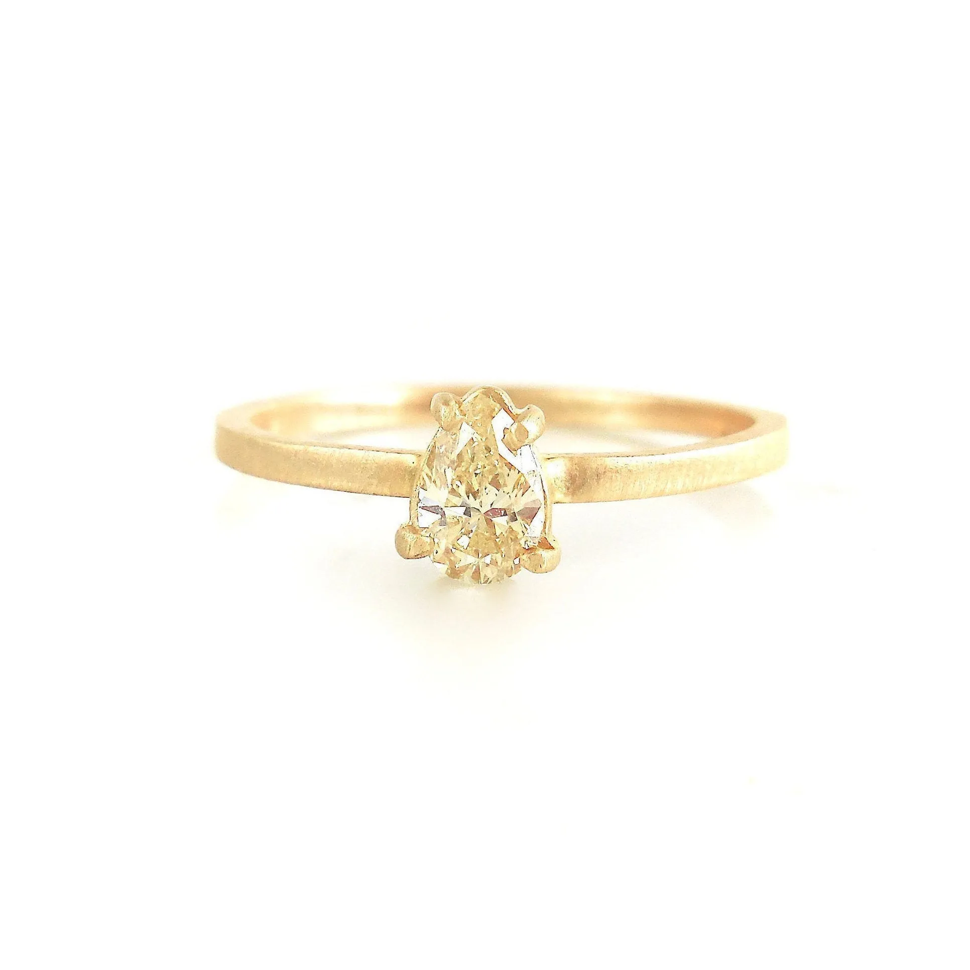 Yellow Pear Diamond Ring - 14k Pear Cut Fancy Yellow Diamond Ring - Pear Diamond Engagement Ring