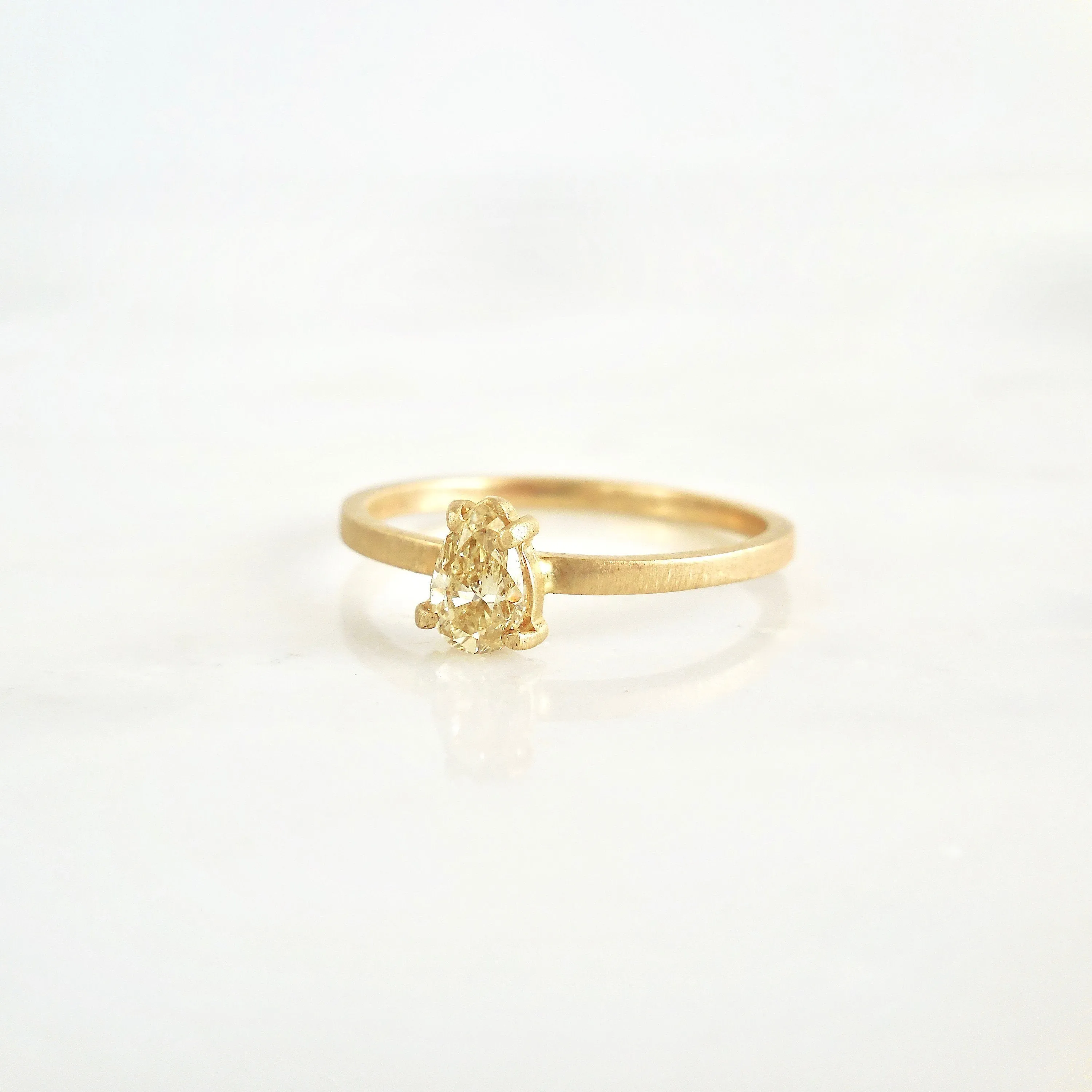 Yellow Pear Diamond Ring - 14k Pear Cut Fancy Yellow Diamond Ring - Pear Diamond Engagement Ring