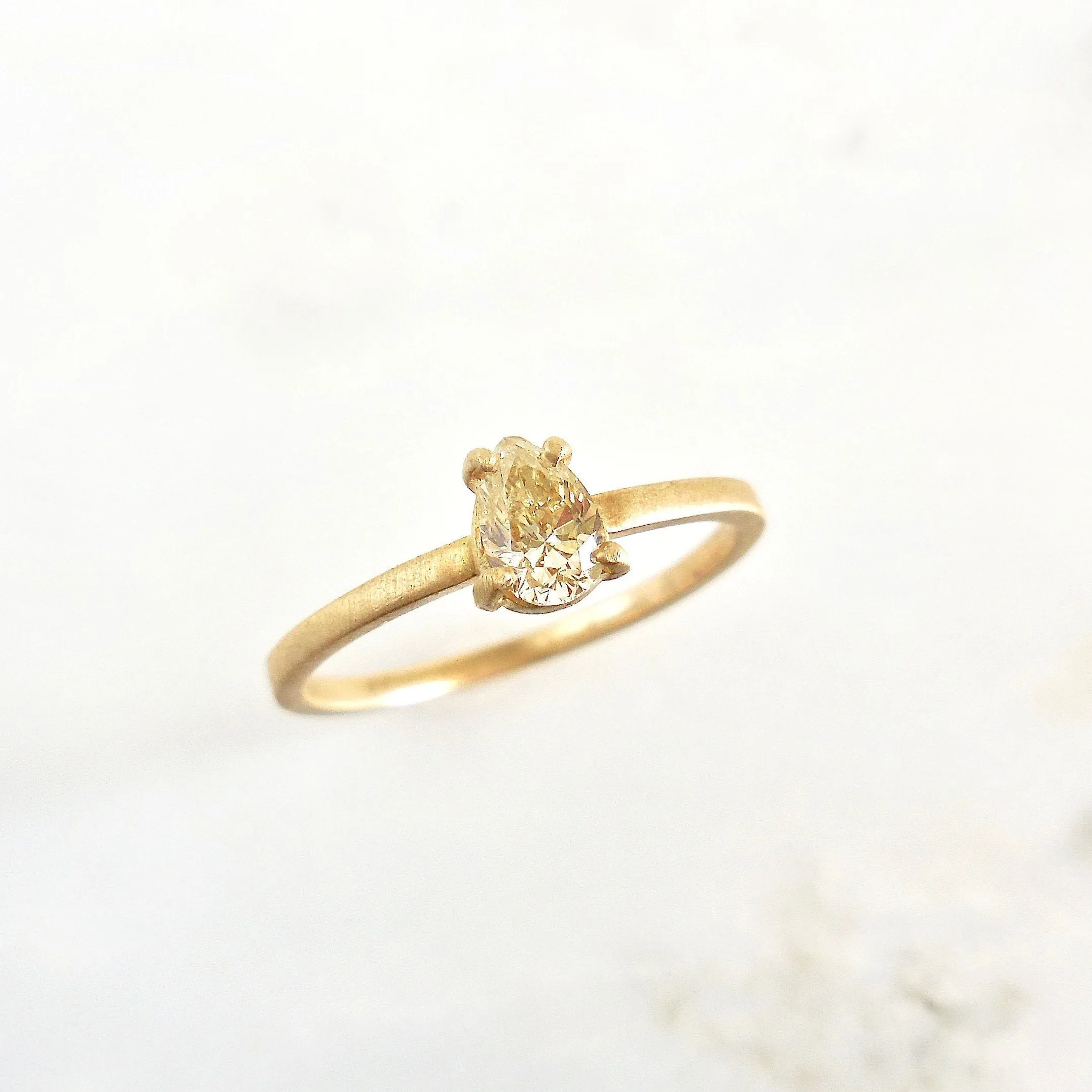 Yellow Pear Diamond Ring - 14k Pear Cut Fancy Yellow Diamond Ring - Pear Diamond Engagement Ring